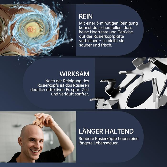 Електричний гоління голови для чоловіків 7D PRO Glatzen Rasierer - MAXGROOM IPX6 водонепроникний, з плаваючою головкою, 1400mAh, 8800RPM, USB-C, чорний