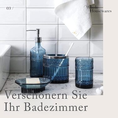 Набір аксесуарів для ванної кімнати 4 в 1 | Набір для ванної кімнати з мильничкою, поличкою, склянкою та тримачем для зубних щіток | Мозаїчне скло (блакитний)