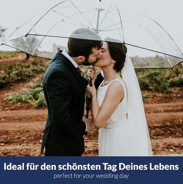 Logan & Barnes Transparent Wedding Umbrella with Real Wood Handle - 120cm Large Umbrella for 2 People - Cardiff XL Model - 120cm Transparent Umbrella with Black Trim