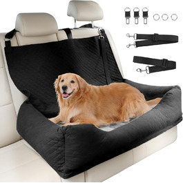 Honey Paws Dog Car Seat for Medium & Large Dogs - Universal Backseat Cover for Small/Medium Dogs up to 25kg - Non-Slip, Washable, Deep Black