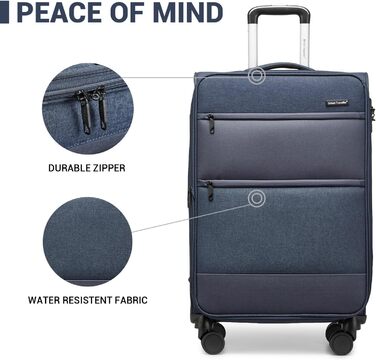 Валіза British Traveller синя 24'' (L) – м'яка, легка, текстильна, на 4 колесах, з TSA-замком, для подорожей, ручна поклажа