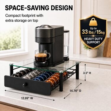 Підставка для капсул Nespresso Vertuo з міцного скла, чорна – для 40 капсул VertuoLine (Vertuo Next & Plus), економія місця