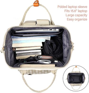 Жіночий рюкзак для ноутбука 15.6 дюймів, шкільний/робочий рюкзак з USB-портом для зарядки, для подорожей, кемпінгу, дівчатам, Оксфорд (Бежевий)