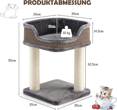 COSTWAY Cat Tree Small, Cat Tree with Large Plush Seat, Wooden Cat Scratching Post, Cat Cat Furniture Climbing Tree, Activity Tree Play Tree, Natural Sisal Tower with Scratching Posts (Gray)