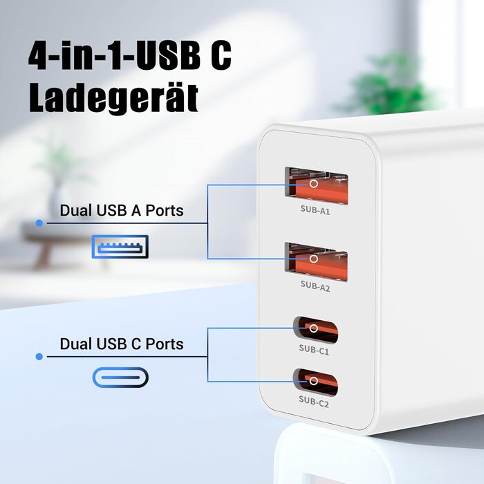 Зарядний пристрій USB-C 100W, 6 портів: для iPhone 17/16/15/14/13 Pro Max, iPad Pro, Samsung Galaxy S25/S24 - Pius (білий)