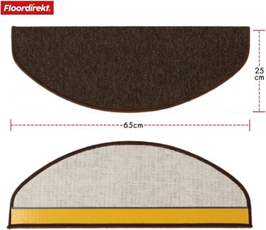 Килимок на сходинки Floordirekt 15 шт., 65x23 см, напівкруглий, темно-коричневий. Самоклеючий, для внутрішніх сходів. Захист сходів, стійкий килим.