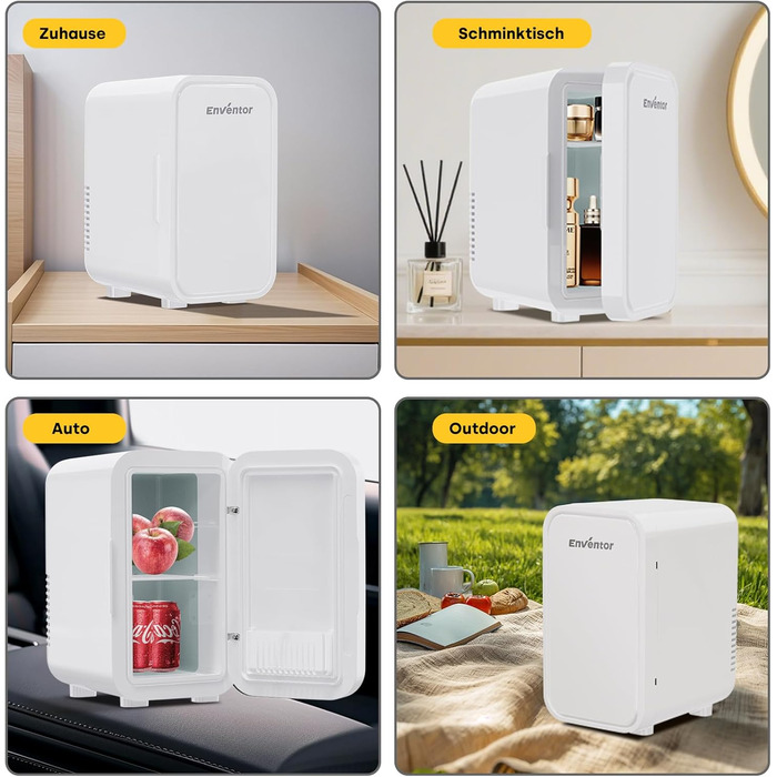 Mini холодильник Enventor 6L: портативний, для авто, кімнати, косметики, фруктів та напоїв (білий)