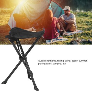 Складаний стілець-табурет, 200 кг, чорний: для риболовлі, кемпінгу, пікніків