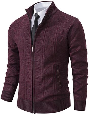 Чоловічий кардиган на блискавці з кишенями, в'язана куртка, лонгслів, світшот Regular Fit, в'язані куртки, зимовий пуловер, тепла куртка, класичний в'язаний пуловер для м'якої осені, XXL, червоний