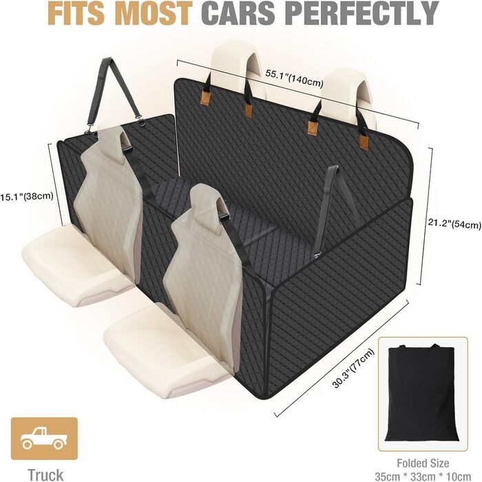 Накидка для собак у машину Lekeinchi - водовідштовхувальна, стійка до подряпин, з 6 дерев'яними планками та ременями безпеки, 140x77 см (чорний)