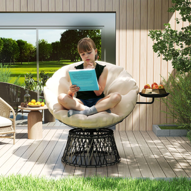 Крісло-гойдалка Outsunny Papasan з ротангу, 360° обертається, крісло-кошик з подушкою, діаметр 90 см, кругле ротангове крісло, крісло-поворотник, крісло для відпочинку, крісло-шезлонг для вітальні, саду, балкону, бежеве | Aosom