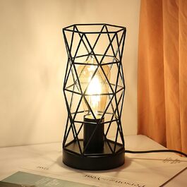 Настільна лампа з дерева та металу, вінтажний стиль, E14/E27, для дитячої, вітальні, спальні, бару (чорний)
