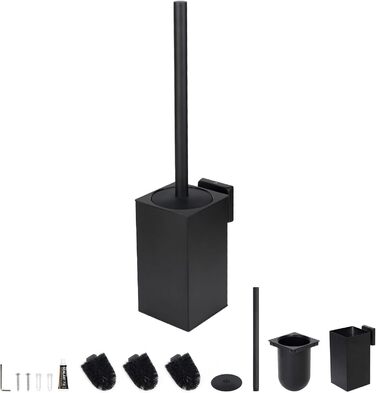 Щітка для унітазу Exleco з нержавіючої сталі, золота, з запасним насадкою та підставкою, настінна/підлогова