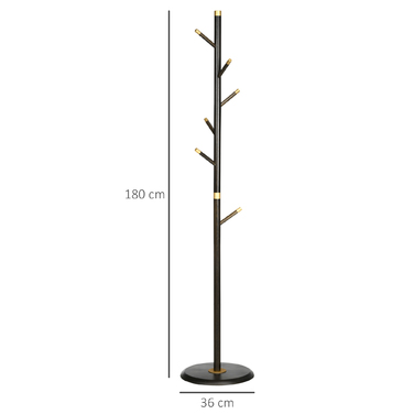 HOMCOM Coat Rack with 6 Hooks, Walnut Finish Metal Clothes Rack, Freestanding Coat Stand for Entryway, 36x36x180cm