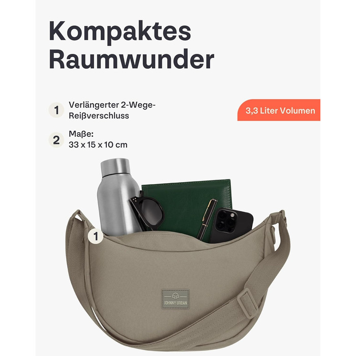 Сумка через плече Johnny Urban Ally Medium Desert Grey (3.3 л) - Унісекс, Місячна форма, Водовідштовхувальна