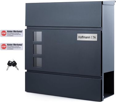 Поштовий ящик Zedelmaier з нержавіючої сталі, персоналізований, настінний, з відділенням для газет, 2 ключі, замок, антрацит 33x31x10 см