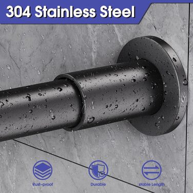Кутова штанга для душу L-Form, регульована 68–96 см × 68–96 см, нержавіюча сталь, водонепроникна та стійка до іржі, 90 градусів, з 12 кільцями, комплект гвинтів (104-132x104-132 см, Чорний)