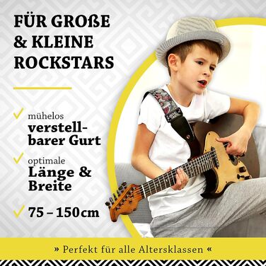 Гітарний ремінь Belfort® для електрогітари, акустичної гітари, бас-гітари та укулеле - для дорослих та дітей. З мікрофібри + E-BOOK