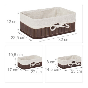 Relaxdays Bamboo Storage Baskets - Set of 3