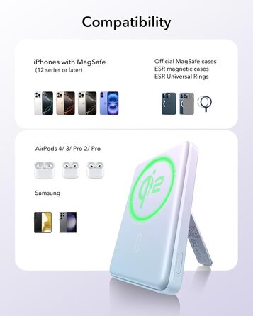 Power Bank ESR MagSafe з бездротовою зарядкою QI2, 15W, 5000mAh, білий (з підставкою)