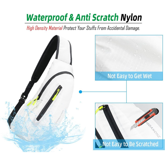 Водонепроникна нагрудна сумка-рюкзак з нейлону Gisdanchz для спорту та подорожей (біла, 41*21*10 см)