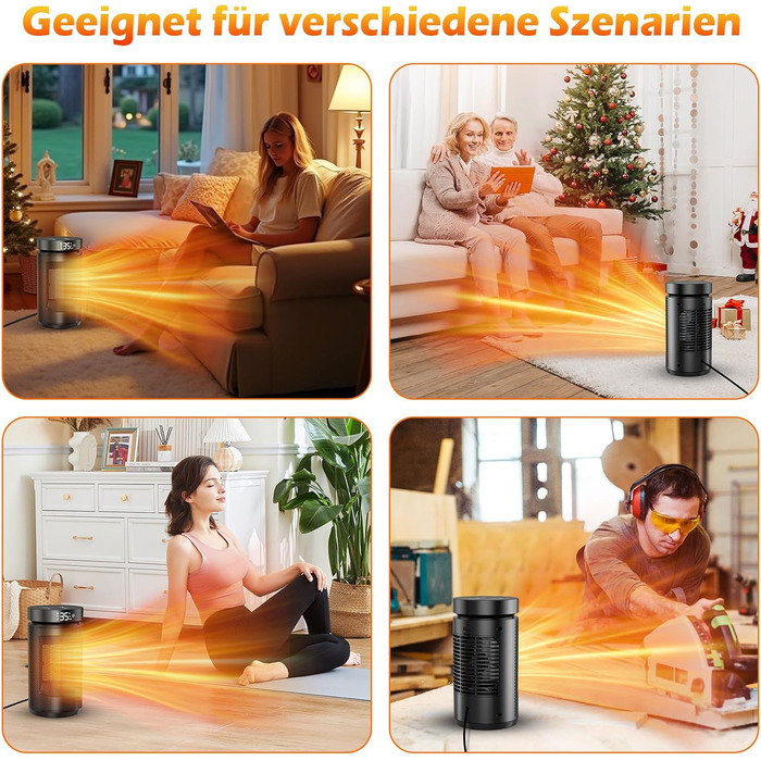 Електричний обігрівач 1500W PTC кераміка, тихий 34 dB, з термостатом, таймером 12 год та захистом від перегріву та перекидання. З пультом керування, чорний.