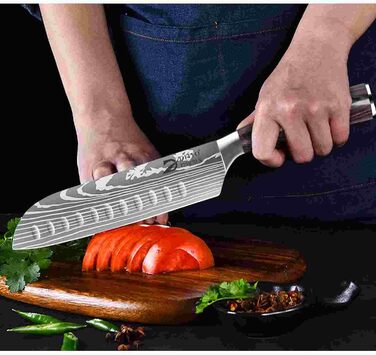 Набір кухонних ножів Dfito, 8 предметів, професійний, з роллю, з високоякісної нержавіючої сталі, для шеф-кухаря, гострі, з червоною ручкою