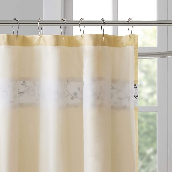 Шторка для душу Madison Park Serene Flora з вишивкою, 72x72 см, жовта