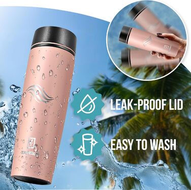 Термокружка Tavialo 460 мл, пудрово-рожевий колір, нержавіюча сталь, ізольована, для напоїв