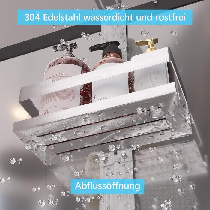 Hosanwell Shower Shelf for Hanging, No-Drill Shower Shelf Double-Layer Stainless Steel SUS304 Shampoo Holder for Shower with Glass Door, No-Drill with 4 Hooks, Silver