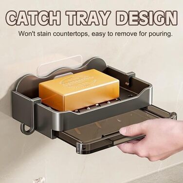 Набір з 2 тримачів для мила без свердління, мильниця з піддоном, настінна мильниця для душу, самоклеючі тримачі для мила, чорна/сіра мильниця для душу