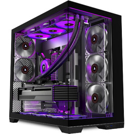 Ігровий корпус для ПК ANSAITE ATX Mid-Tower, 6 ARGB PWM вентиляторів, панорамне загартоване скло, підтримка радіатора 360мм, USB Type-C, Чорний (H-D9)