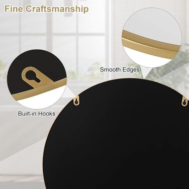 Круглий настінний дзеркало WOLTU 40 см з золотим каркасом, для ванної, спальні, вітальні, коридору, декоративне, 40x40 см