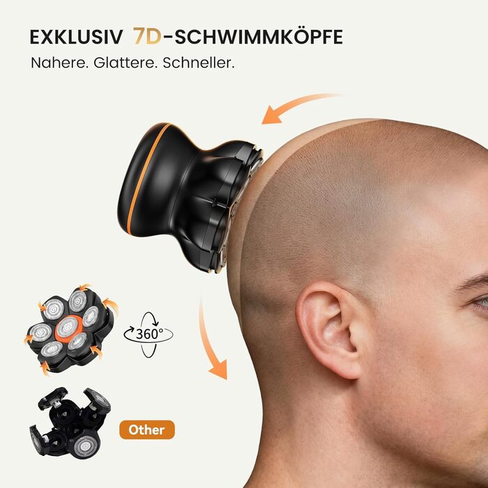 Електрична бритва для голови MAXGROOM 7D: водонепроникна, магнітна, з Type-C зарядкою, чорна