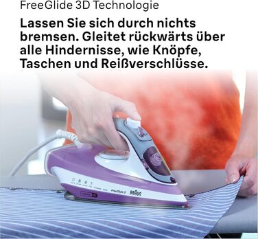 Праска з живленням від пари Braun FreeStyle 5 SI 5037 VI - потужний відпарювач з підошвою Freeglide 3D, вертикальним відпарюванням, 2700 Вт, 200 г/хв, резервуар 330 мл, фіолетовий