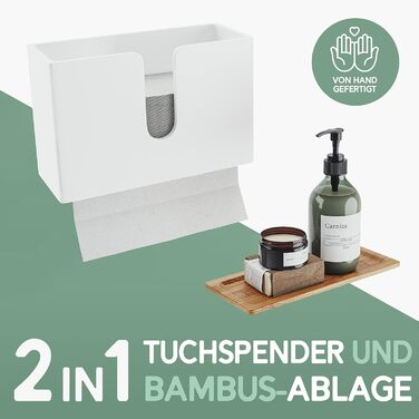 Nature Supplies Wooden Paper Towel Dispenser - Paper Towel Holder with Wall Mount or Tabletop Use, for C-, Z- or Interfold Paper Towels (Bianco, Top)