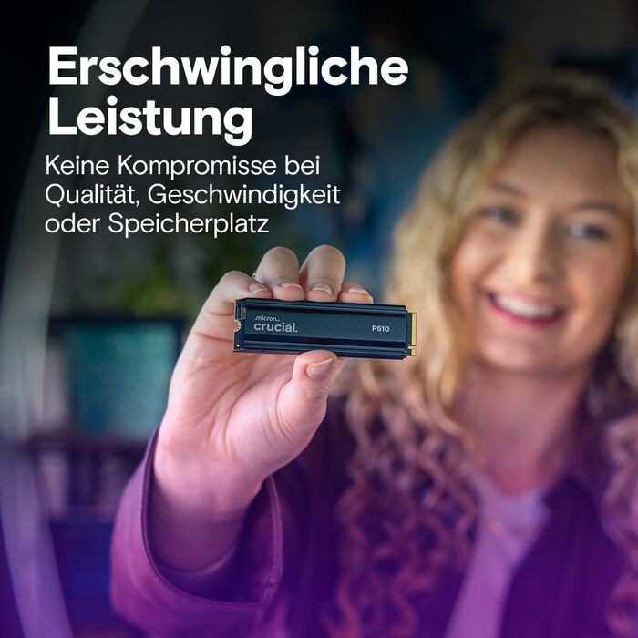 SSD Crucial P510 1TB M.2 NVMe PCIe 5.0 Gen5 з радіатором, 11000 МБ/с читання, 9500 МБ/с запис, для ПК та PS5, TLC NAND, внутрішній накопичувач