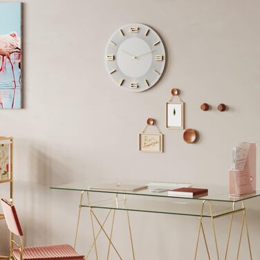 Kare Design Wall Clock Leonardo, /Gold, 49cm Diameter, Modern, Aluminum, Round, Clock for Living Room, Bedroom, Office, Battery not included (White)