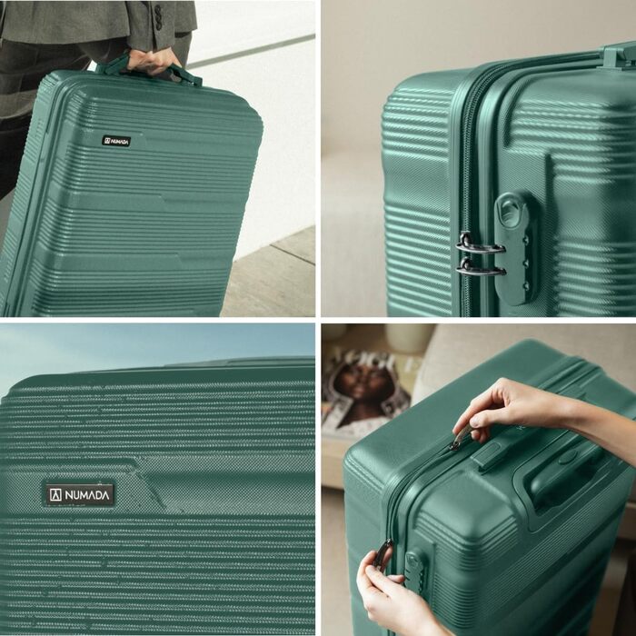 Набір валіз NUMADA 4 шт. Upfly T10 ABS: ручна, середня та велика валіза, косметичка. Міцний набір валіз з ABS пластику 55x40x20, 60L, 78L