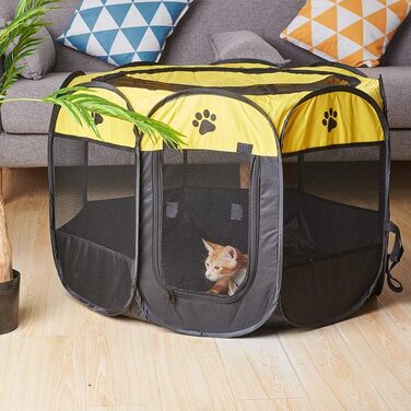Клітка-манеж для собак та котів XianghuangTechnology, жовта, портативна, складана, діаметр 78,9 см x висота 58,9 см