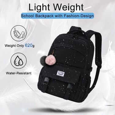 Шкільний рюкзак для підлітків: водонепроникний, з відділенням для ноутбука 15.6 дюймів, легкий, чорний