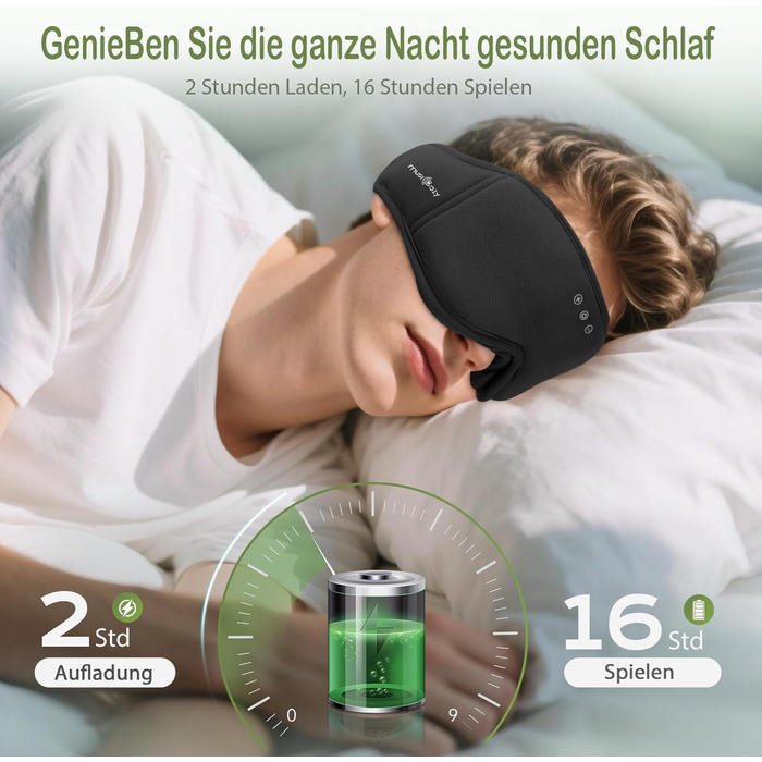 Маска для сну Musicozy з навушниками | 3D маска для сну з Bluetooth 5.4, Bio-Bambus Baumwolle, для подорожей, з навушниками, для чоловіків та жінок
