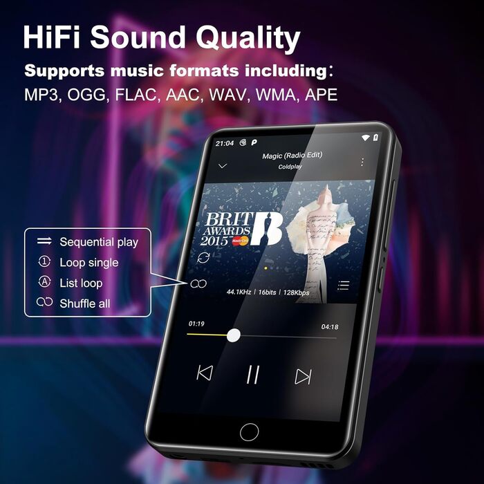 MP3-плеєр ZAQE 80GB Bluetooth WiFi Android Spotify MP4 для дітей (Чорний)