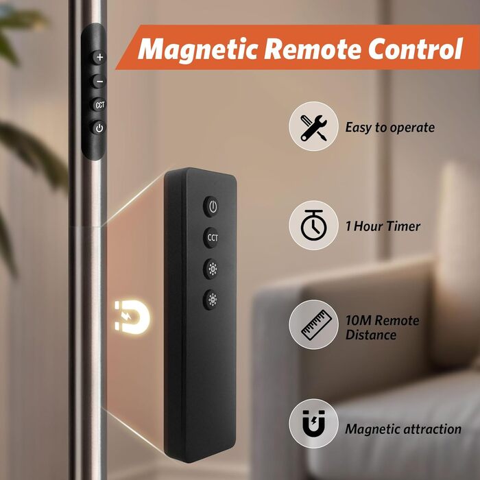 LED торшер BBHome для вітальні з регулюванням яскравості, 27W, з лампою для читання 6W, дистанційним керуванням та сенсором, 3000K-6500K, срібний
