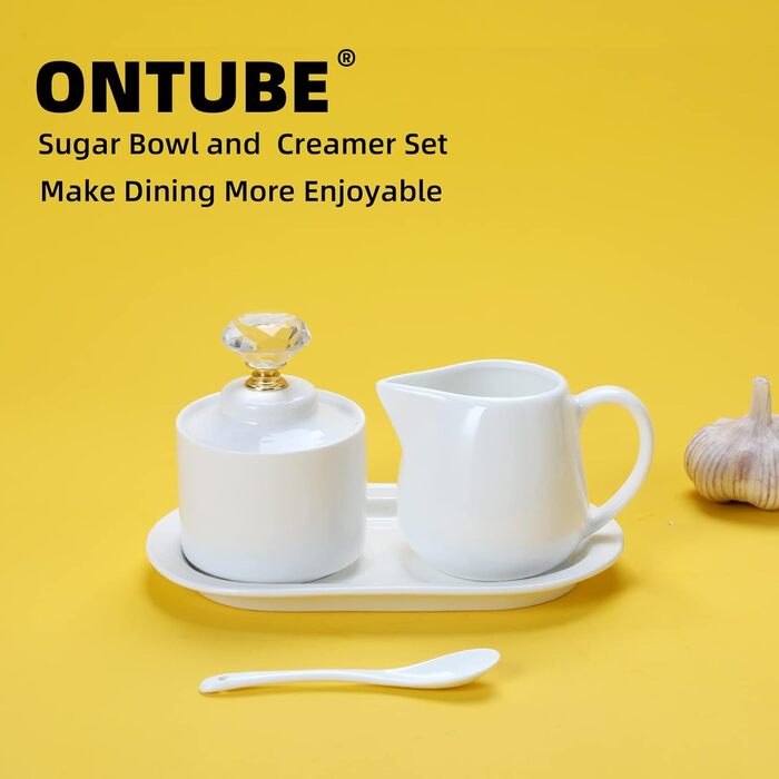 4-piece porcelain sugar and milk jugs with tray and crystal lid (gold-colored)