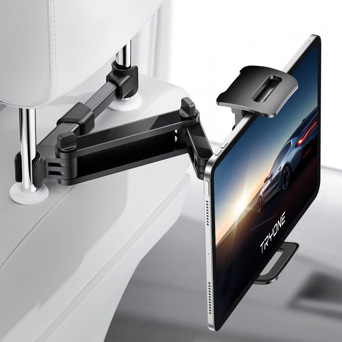 Тримач для планшета в автомобіль TRYONE на підголівник, розсувний кронштейн для iPad, Samsung Galaxy Tab, Kindle Fire, Nintendo Switch (4.7-11 дюймів), чорний