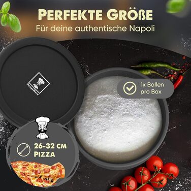 Pizza Ball Box with Lid, Set of 6 - Ideal as a pizza box, dough box, proofing box. Suitable for up to 350g of pizza dough. Non-stick silicone, freezer and dishwasher safe, food grade.