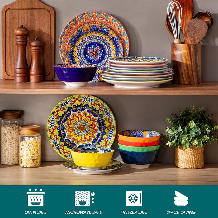 Набір посуду Porzellan vancasso 18 предметів (6 осіб) – тарілки, десертні тарілки, миски, серія KRVI