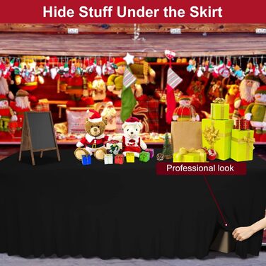 Thick 2-in-1 Spandex Table Skirt and Table Cover 6ft, Rectangle Fitted Tablecloth with Pleated Skirt, Table Linens for Banquets Event (Black, 72