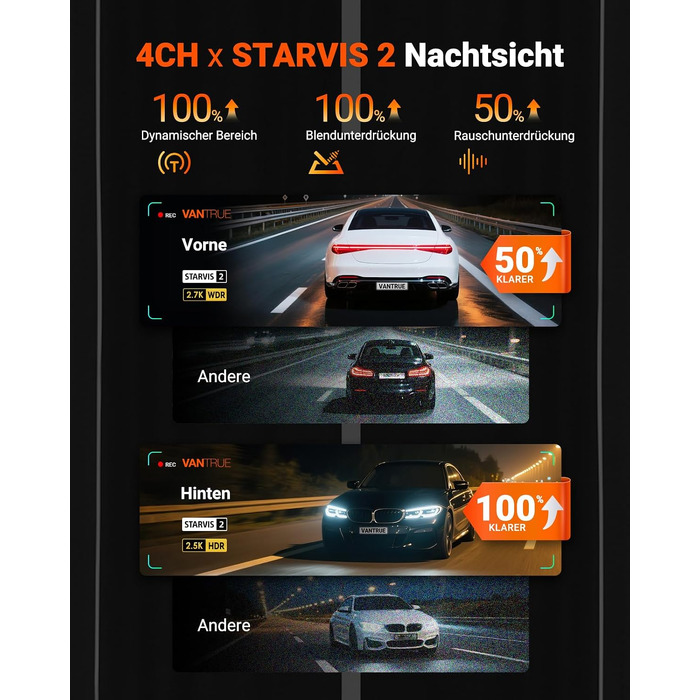 Автомобільний відеореєстратор VANTRUE N5S з сенсором STARVIS 2, 3-канальна зйомка 2.7K+1080P*2+1440P (передній, внутрішній, задній камери)
